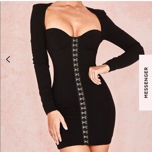 House of CB black mini dress with gold hinges XS